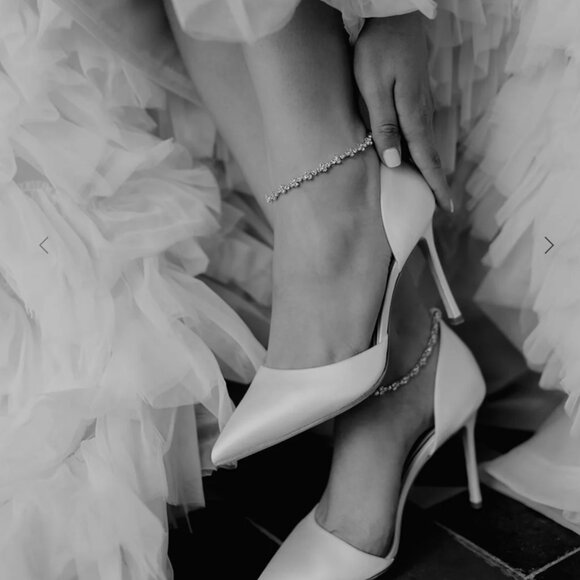 USED once -Daniela - Satin Pointed Toe Stiletto With Ankle Bracelet - Soft White - Picture 3 of 5